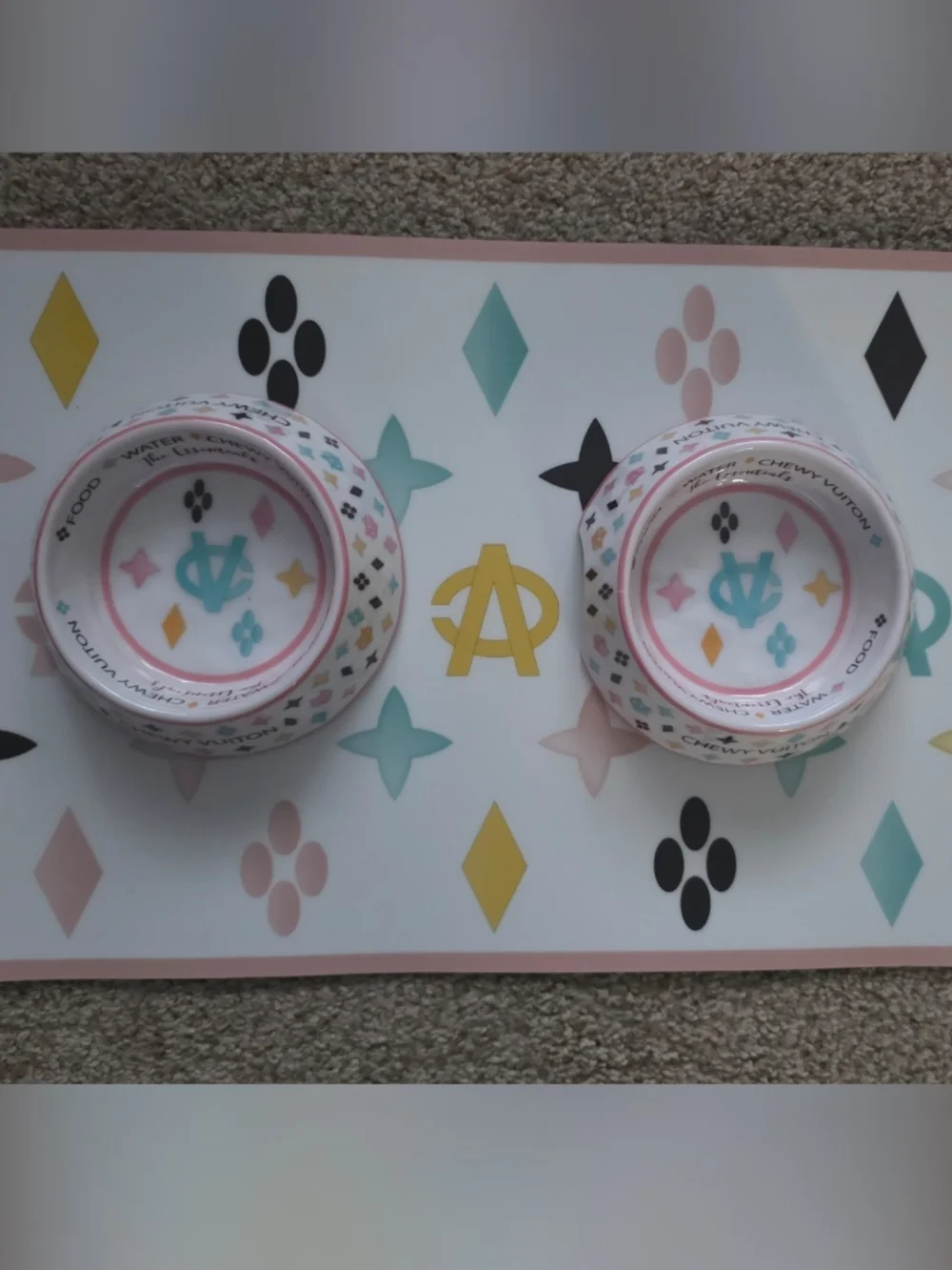 Pink & White Ceramic Dog Bowl Set